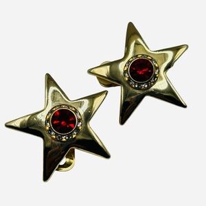 Large Vintage Red Star Rhinestone Clip Earrings